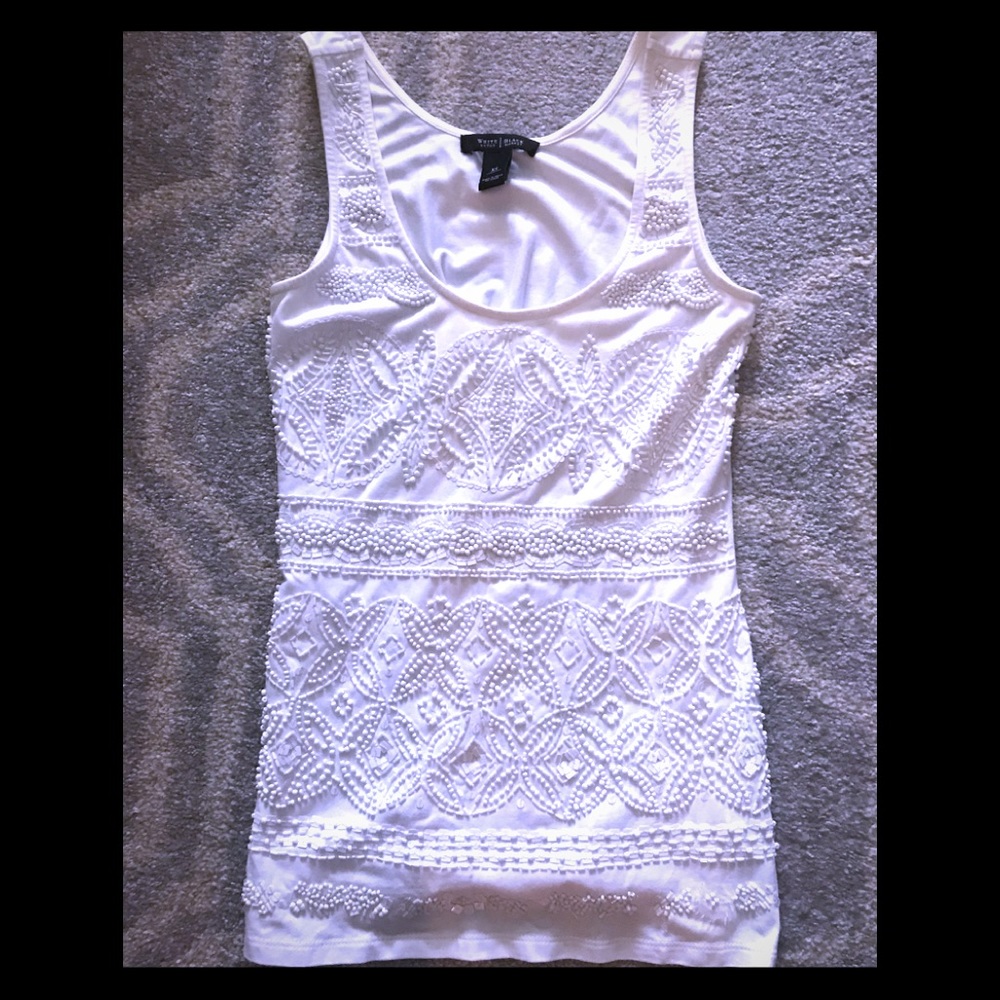 Off white beaded front tank top.